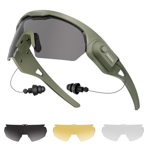 ONNAIS Safety Glasses ANSI Z87.1+ with Earplugs NRR 32dB - color: Military Green