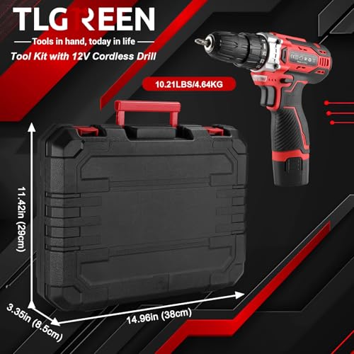 TLGREEN 138-Piece Tool Drill Set with Bits and Case, 12V, Red - color: Red