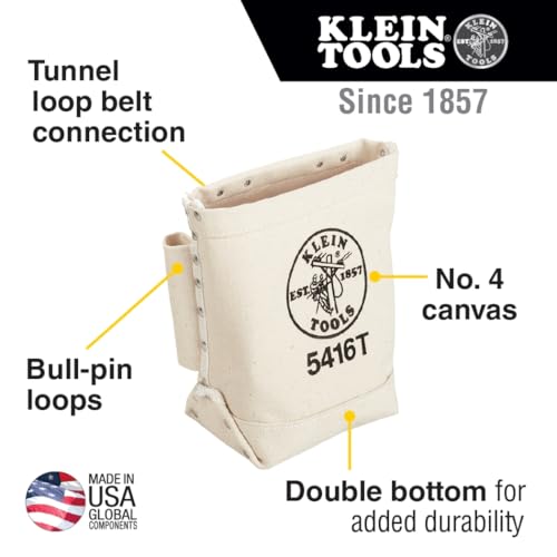 Klein Tools 5416T Tool Bag, Bull-Pin and Bolt Pouch, No. 4 Canvas with Tunnel Connection, 5 x 10 x 9-Inch - size: 1 Count, style: Canvas