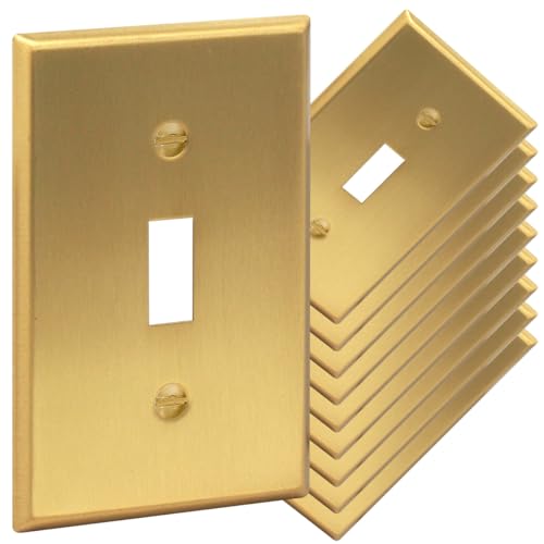 Rio Salto BRASS Metal Toggle Gold Outlet Cover or Light Switch Cover Wall Plate, 10-Pack STANDARD SIZE, Single Togle Wallplate Covers 1-Gang Brushed Brass Toggle Switch - color: Toggle Switch 1-Gang (10-Pack)