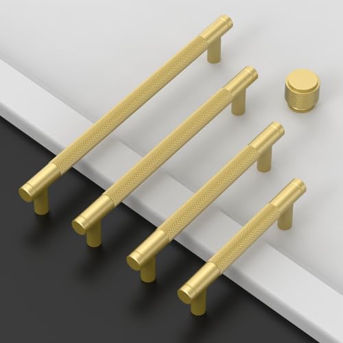 Asidrama 10 Pack Brushed Gold Zinc Alloy Knurled Dresser Knobs Cabinet Hardware for Dresser Drawers - color: Brushed Gold, style: 10 Pack