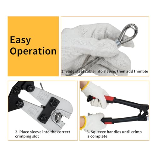 Wire Rope Crimping Tool 1/8'', Steel Crimper & 50pcs Alum. Sleeves