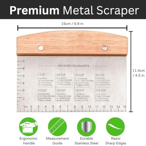 BOORIKA Dough Scraper & Bench Scraper Kitchen – Stainless Steel Sourdough Tools – Dough Cutter for Sourdough Bread, Pizza, and Flat Top Griddles – Chef Approved (Light) - color: Light