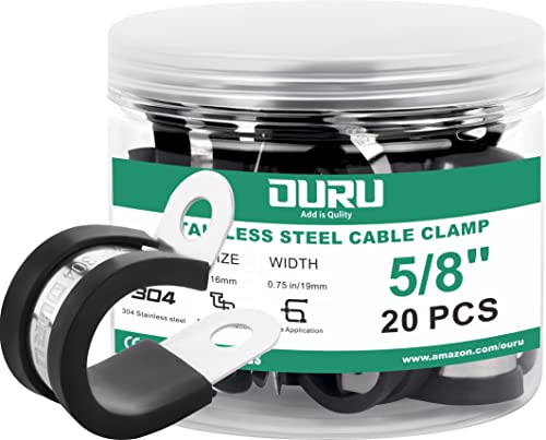 OURU 5/8 Inch Cable Clamps, Rubber Coated Insulated Clamps, 20pcs, 16mm - size: 20pcs - 5/8"
