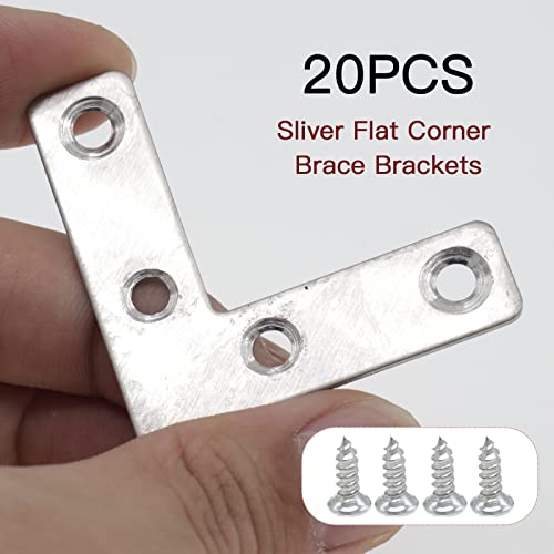 20-Pack Stainless Steel L-Shape Corner Brace 2x2 Inch for Wood - size: Silver 50x50 mm