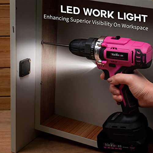 20V Pink Cordless Drill Set - Power Drill/Driver Kit with Drill Brush