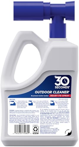 30 Seconds Outdoor Cleaner | Cleans Moss Stains from House, Vinyl Siding, Deck, Patio, Fence - 3 Capped Bottles, 1 Hose End Spray Attachment (64 Fl Oz (Pack of 3) - size: 64 Fl Oz (Pack of 3)