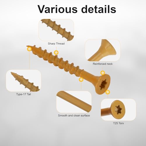 Wood Screws #8 x 1-5/8’’, T25 Star Torx Drive Flat Head Deck Screws, Tan, 154Pcs (1lb) - color: Tan, size: 8X1-5/8’’