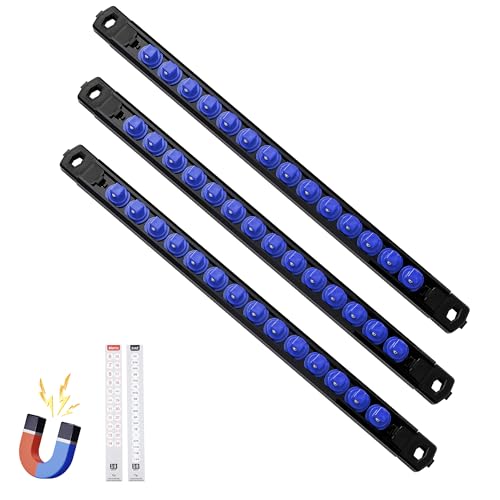 Reniteco Magnetic Socket Organizer, 3-Piece 3/8-Inch Drive ABS Sockets Rail, Heavy Duty Sockets Holder, Socket Rack Kit 3/8-Inch x 42 Clips - color: Blue, size: 3 Pcs 3/8" DR