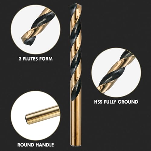 29Pcs(1/16"-1/2") Cobalt Drill Bit Set with Black and Gold Finish - size: 29pcs Black-Gold, 1/16"-1/2"