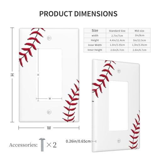 Baseball Single Rocker Light Switch Cover Plate | Fits standard 2-gang toggle and rocker switches, Durable polycarbonate thermoplastic with fade-resistant printed finish - color: Baseball, size: Single Rocker