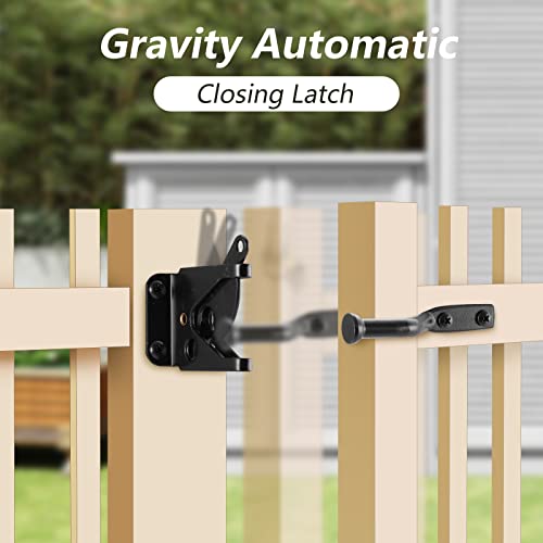 HOME MASTER HARDWARE Wood Gate Hardware Set- Heavy Duty 6" Gate Tee Hinge,Pull Set Gate Hardware Kit with Screws for Outdoor Fence Swing Gate Black Finish | 2 Pack T Strap Hinges, Self Locking Gate Latch, Pull Door Handle, Included Screws, Black, HOME MAS