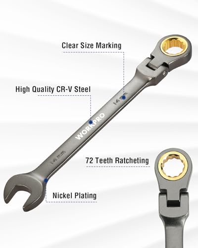 WORKPRO 14 mm Flex-Head Ratcheting Combination Wrench, Nickel Plating - size: 14 mm, style: Nickel Plating