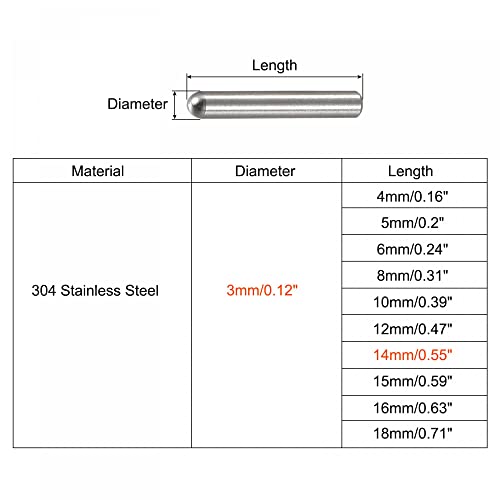 uxcell 3x14mm Dowel Pins, 50pcs 304 Stainless Steel Round Head Flat Chamfered End Dowel Pin Bunk Bed Pins Shelf Pegs Support Shelves Fasten Elements - size: 3x14mm