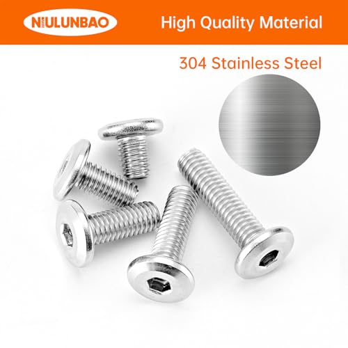 M6 x 8mm 12mm 16mm 20mm 25mm Flat Round Head Hex Socket Cap Screws Bolts, Furniture Screws, 304 Stainless Steel, Metric Fully Threaded, Allen Hex Drive, Bright Finish, Assortment Kit 50PCS - size: M6 x 8/12/16/20/25mm (50PCS)