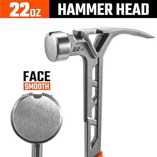VANQUISH Framing Hammer 22oz One Piece Forged Straight Claw Hammer with Smooth Face & Shock Reduction Grip, Claw Hammer with Magnetic Nail Holder Side Nail Puller, 0630 - size: 22oz Smooth Face