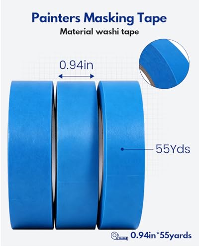 3Rolls Blue Painters Tape 1 Inch Wide Masking Tape for Painting 55Yards - color: Deep Blue