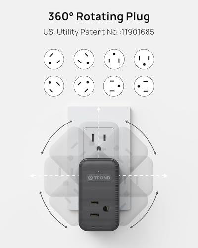TROND 2 Pack Outlet Extender USB, 3 Way Plug Adapter with 360 Rotating Plug - color: Black, size: 3 Prong-2 Pack