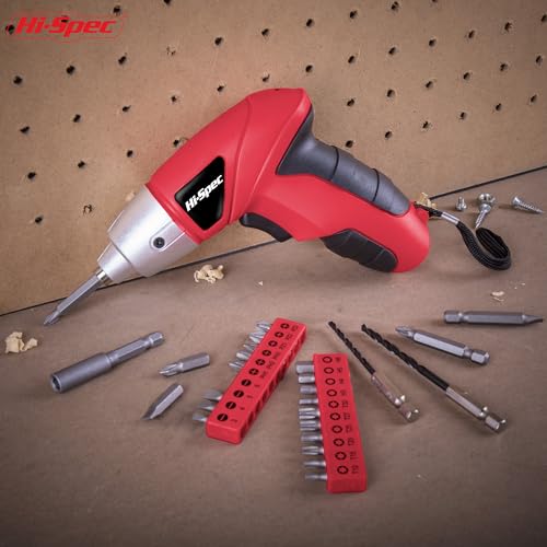 Hi-Spec 27pc 3.6V Red Small Power Electric Screwdriver Set. Cordless & Rechargeable with Driver Bit Set - color: Red