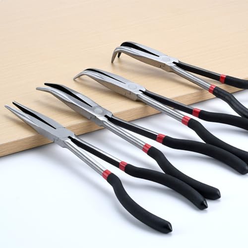 4-Piece 11" Extra Long Nose Pliers Set with Insulated Comfort Grip Handles - size: 4 Pieces - 11" - Straight/25°/45°/90°