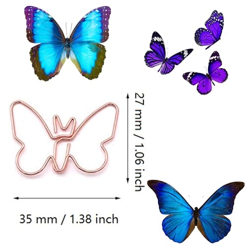 Cute Paper Clips, Butterfly Paperclips, Smooth Metal Paper Clips for File Organization or Decoration - Perfect for Home, Office, School.40 Pcs/Box, Pink, Blue, Gold, Rose Gold - style: Butterfly