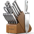 Astercook Knife Set 15 Piece German Steel Kitchen Knife Block Set - color: Walnut Brown