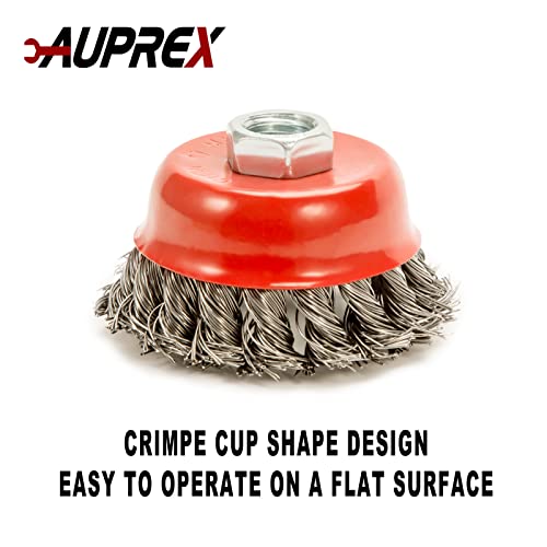 AUPREX 5 Pack Knotted Wire Cup Brush for Angle Grinders with 5/8 Inch | 11 UNC Threaded Arbor- 0.02 Inch Carbon Steel Wire for Rust,Corrosion,Paint Removal and Other Heavy-Duty Conditioning for Metals
