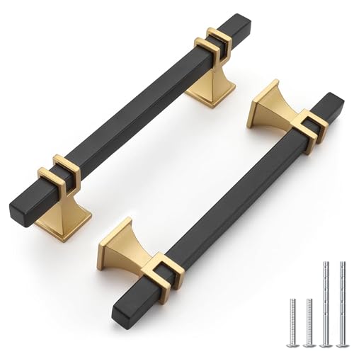 Haliwu 10 Pack 4 Inch Black and Gold Cabinet Pulls Zinc Kitchen Handles - color: Black & Matte Gold, size: Hole Center Spacing：102mm (4 inch)