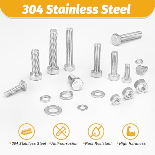KADRICK 456PCS Stainless Steel Bolt and Nut Kit,SAE 1/4-20 5/16-18 3/8-16 - size: 456Pcs Stainless SAE Hex Bolts