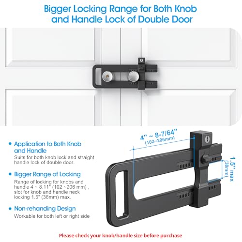 AST French Door Lock for Double Doors, Adjustable, 3 Brass Keys, Key Differ - style: Matte Black with Keyed Differ