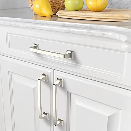 Amerdeco 10 Pack Brushed Satin Nickel 5 Inch(128mm) Hole Centers Kitchen Cabinet Pulls Hardware Kitchen Handles for Cabinets Cupboard Handles Drawer Pulls - color: Brushed Satin Nickel, size: 5" hole center