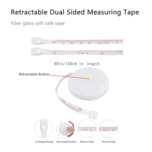 Tape Measure,60 Inch Soft Measuring Tape for Body Fabric Sewing - color: White