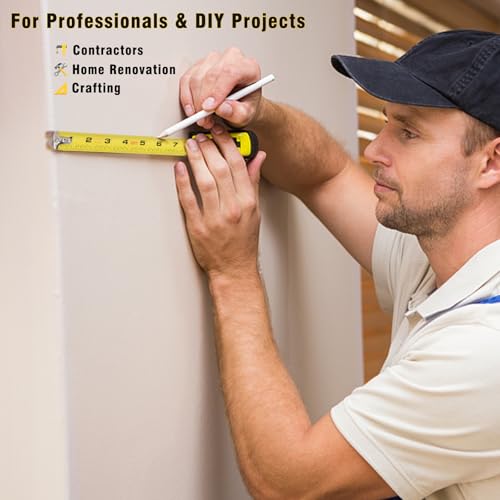 5 Pack Tape Measure 25 ft, Easy Read Measuring Tape with Fractions 1/8, Retractable 25-Foot by 1-Inch Blade with Durable Coating & Impact-Resistant Case for Contractors & DIY - size: 25 Ft