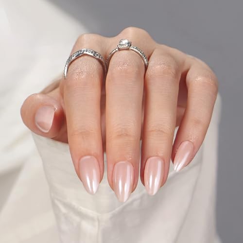 BTArtbox Press On Nails, Nudies, Short Almond, Short Nude Chrome, 32Ct - color: A1- Nudies