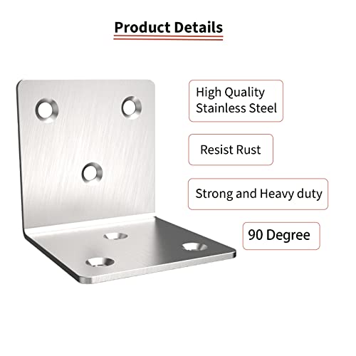 Stainless Steel Corner Bracket,Joint Right Angle Bracket,L Shape Heavy Duty Metal Corner Brace Shelf Supporter for Wood Aufuga (20, 2x2x2) - size: 2x2x2"