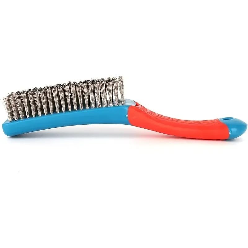 Stainless Steel Wire Brush, Home Kitchen Cleaning Brushes for Removing Rust, Sludge, Dirt Concrete with Rubber Covered Handle (Blue) - color: Blue