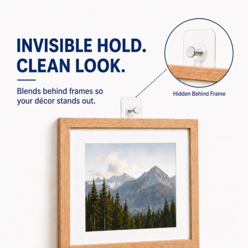 Picture Hangers Without Nails, 20 Pack, Clear Adhesive Hooks, Holds 13 lb - style: 20 Packs Picture Hangers Without Nails