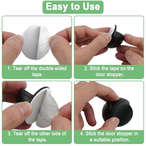 2 Pcs Adhesive Door Stopper Stainless Steel Floor Door Stopper Floor Mounted Door Stops for Living Room Bedroom Bathroom Office (Black&Silver)