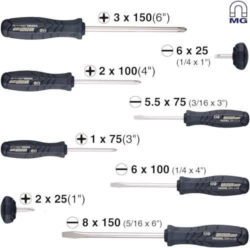 VESSEL ARMOR GRIP Screwdriver 8PC. Set