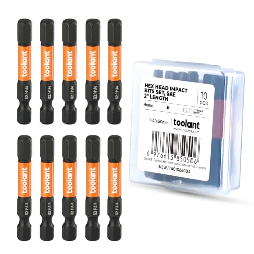 toolant 1/4-inch Impact Hex Bit Set, 10-Piece, 2-inch - size: 1/4"(10pcs)