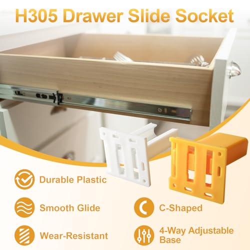 H305 Drawer Slide Socket Set,1" C Shaped Slide Channel Replacement Cabinet Hardware Support for RV Camper Drawer Rails