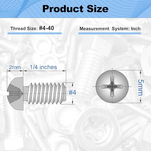 #4-40x1/4 Machine Screws Pan Phillips Cross for Computer Electronic Repairs - size: #4-40x6.35mm