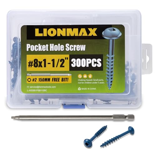 LIONMAX Pocket Hole Screws 1-1/2 Inch, 300 PCS Exterior #8 Pocket Screws - size: #8 x 1-1/2"