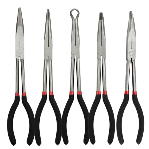 5 Pack 11" Extra Long Nose Pliers Set with Insulated Comfort Grip Handles - size: 5 Pieces - 11" - Straight/25°/45°/90°/Circle