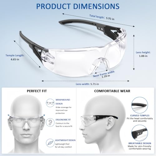 TBET Clear Safety Glasses Bulk for Men, ANSI Z87.1& UV Protection Glasses