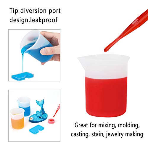 Gartful 16PCS Silicone Measuring Cups Set, Resin Casting DIY Tool Kit, 2PCS 250ml Large Pouring Cups, 4PCS 100ml Reusable Measurements Cups, 4pcs Mixing Cups, 2PCS Large and 4 Smaller Stir Sticks - size: Large-250ml*2+100ml*4+mini size*4+stir stick*6