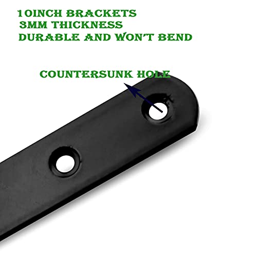 12Pack Straight Brackets Black Mending Plate 10In Metal Brackets for Brace - size: 12 Inch (12 Pack)