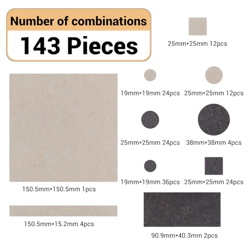 143-Piece Felt Furniture Pads, Anti-Scratch Furniture Felt Pads, Self-Adhesive Chair Leg Floor Protectors for Hardwood Floors, Brown and Beige, HOME MASTER HARDWARE