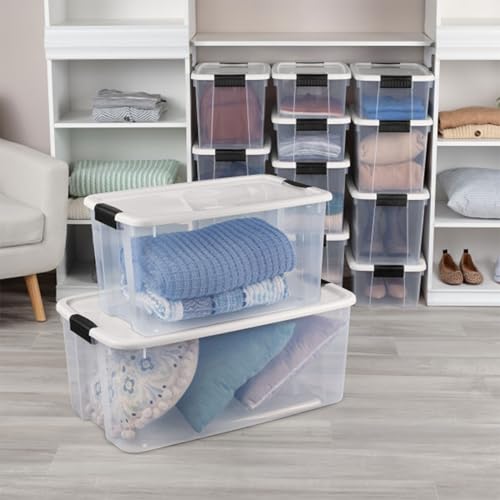 Sterilite Ultra Latch Box with Lids for Home and Office, 70 Quart, 12-Pack | Heavy-Duty and Stackable Plastic Containers with Latches for Closet, Cabinet, Bedroom, Bathroom and Dorm Room Organization - size: 70 Quart