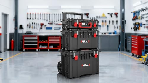 AIRAJ Rolling Tool Box with Wheels Heavy Duty, Stackable Tool Box Organizer